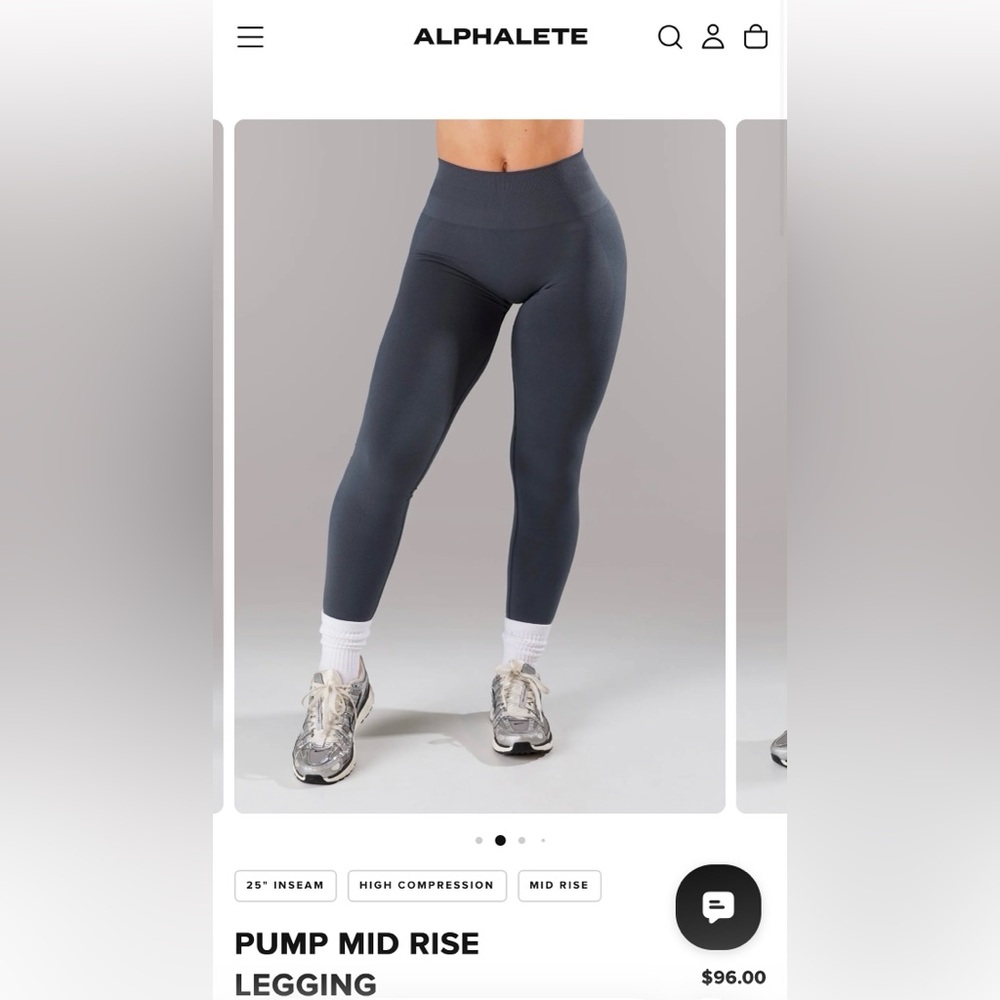 ALPHALETE - PUMP MID RISE LEGGING - Dark Grey 25” - NEVER WORN